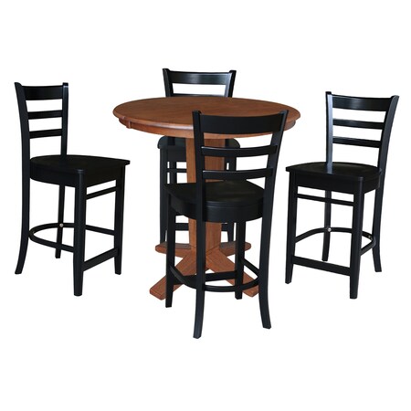International Concepts 36 in. Solid Wood Round Extension Dining Table with 4 Counter Height Stools in Distressed Oak/Black K42-36RXT-23S4661724